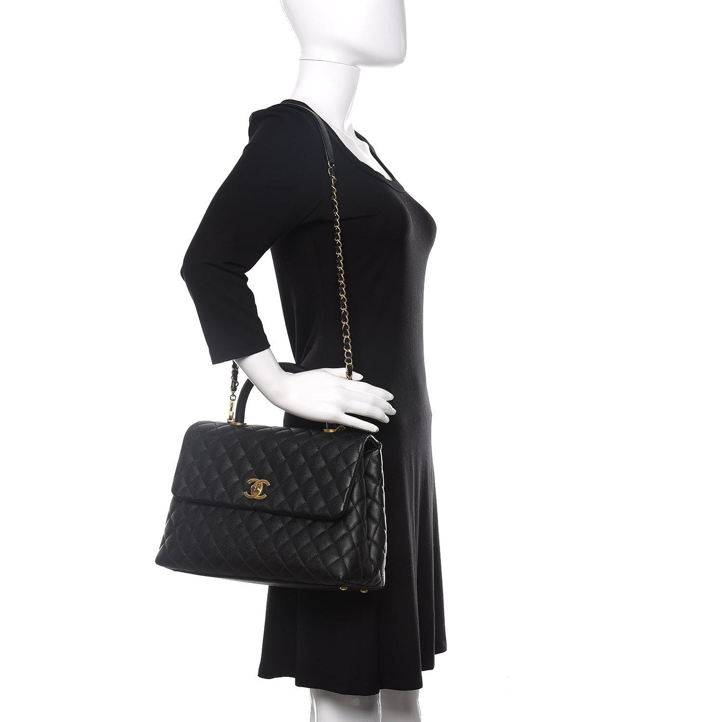 Caviar Quilted Medium Coco Handle Flap Black