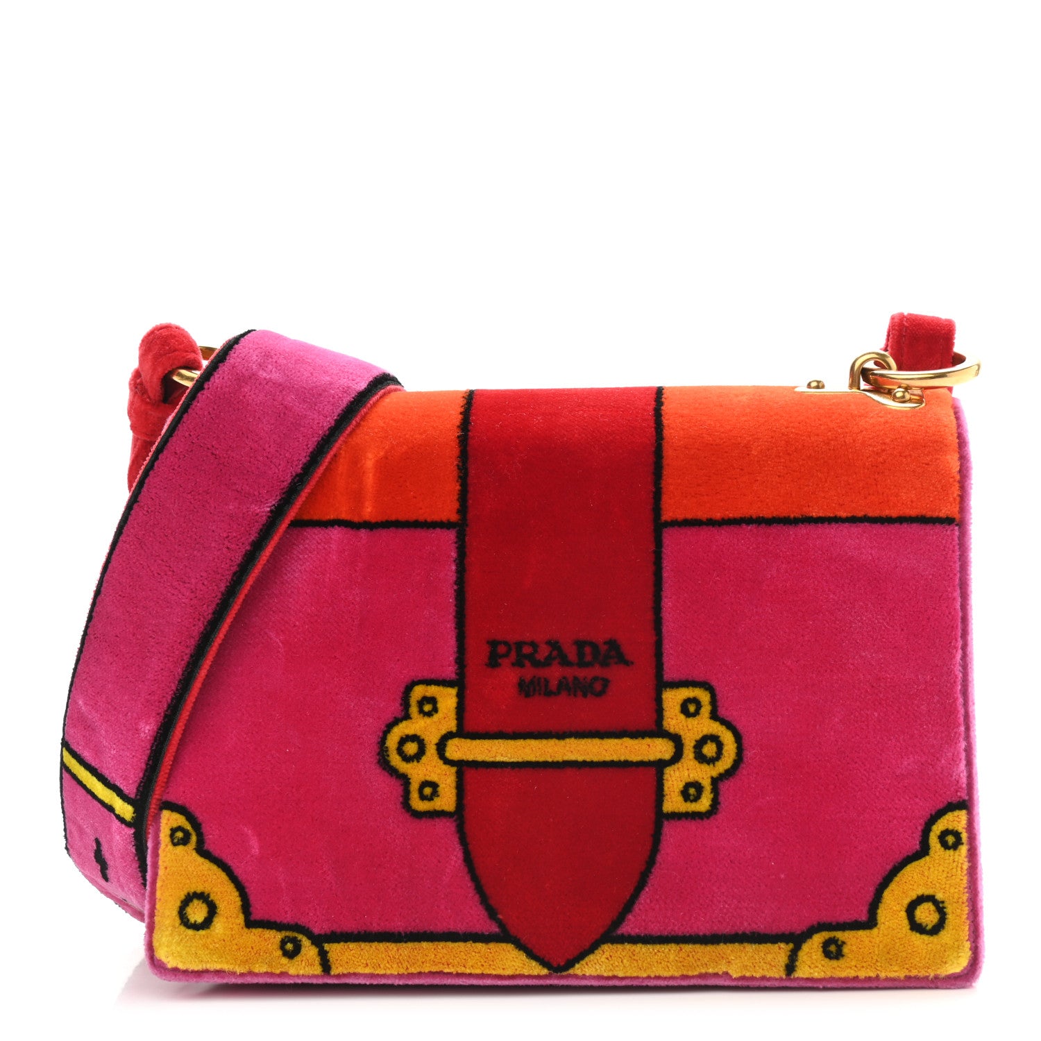 Prada Velluto Ricamo Cahier Shoulder Bag Fuxia 1 of 11