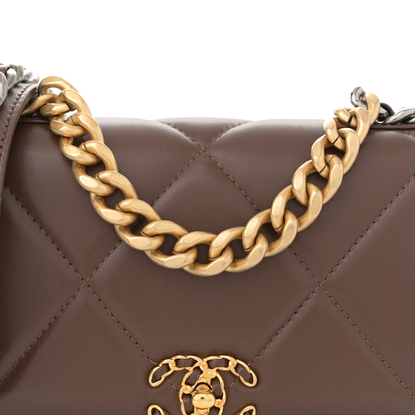 Lambskin Quilted Chanel 19 Wallet On Chain WOC Brown