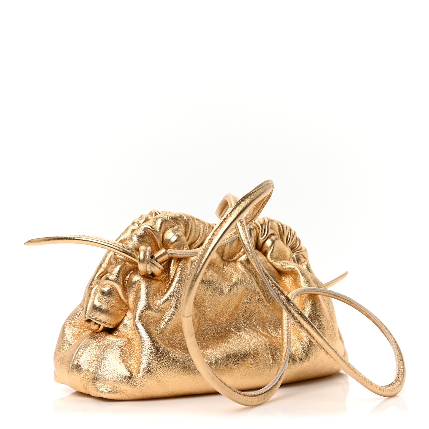 Metallic Lambskin Mini Cloud Clutch Gold