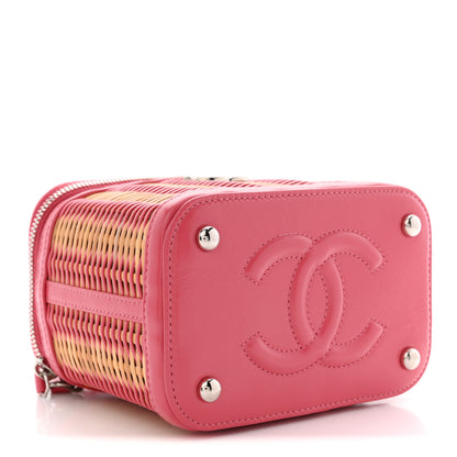 Chanel Calfskin Raffia Small Take Away Vanity Case Bag Pink Beige 4 of 11