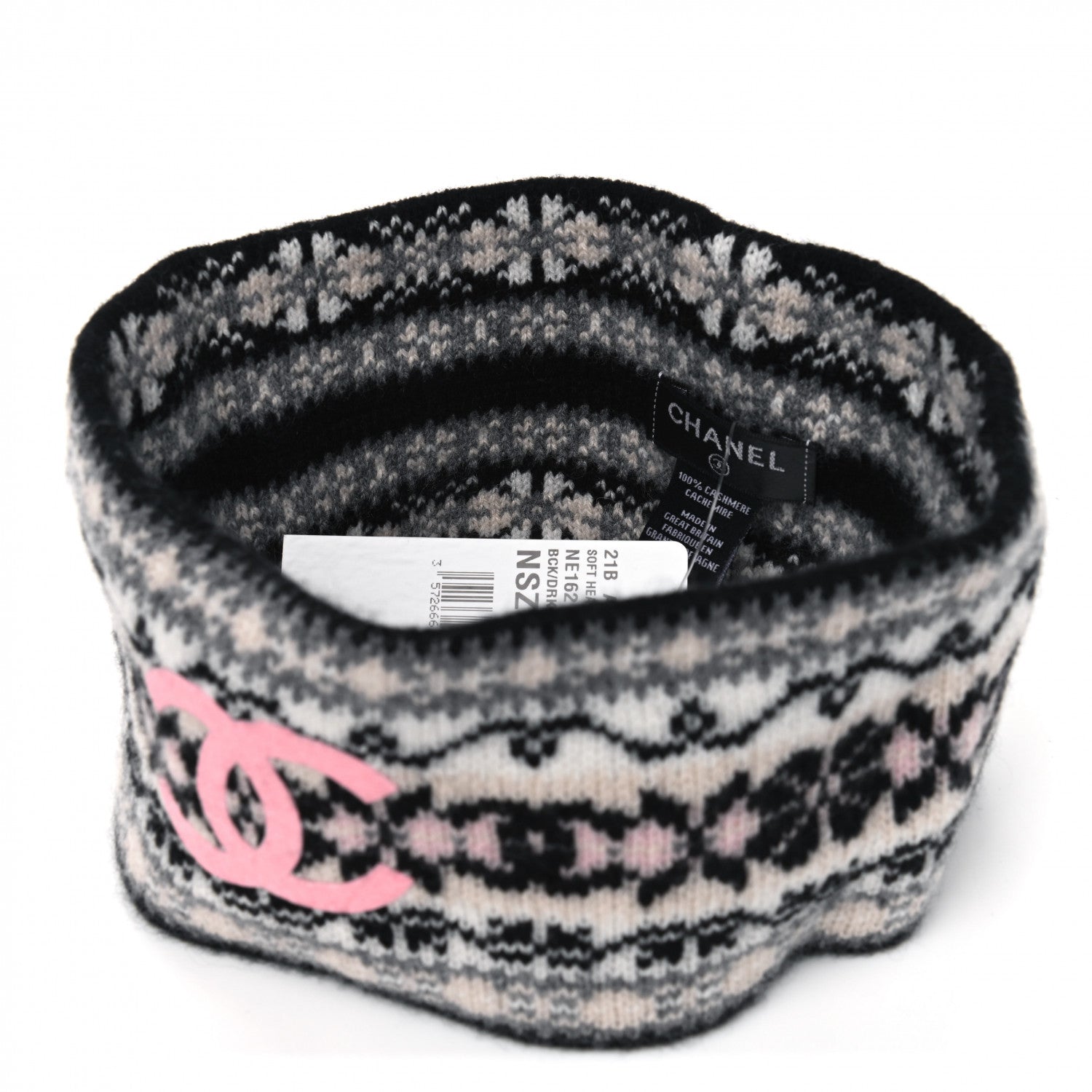Chanel Cashmere CC Headband Black Dark Grey Ecru Pink 3 of 3