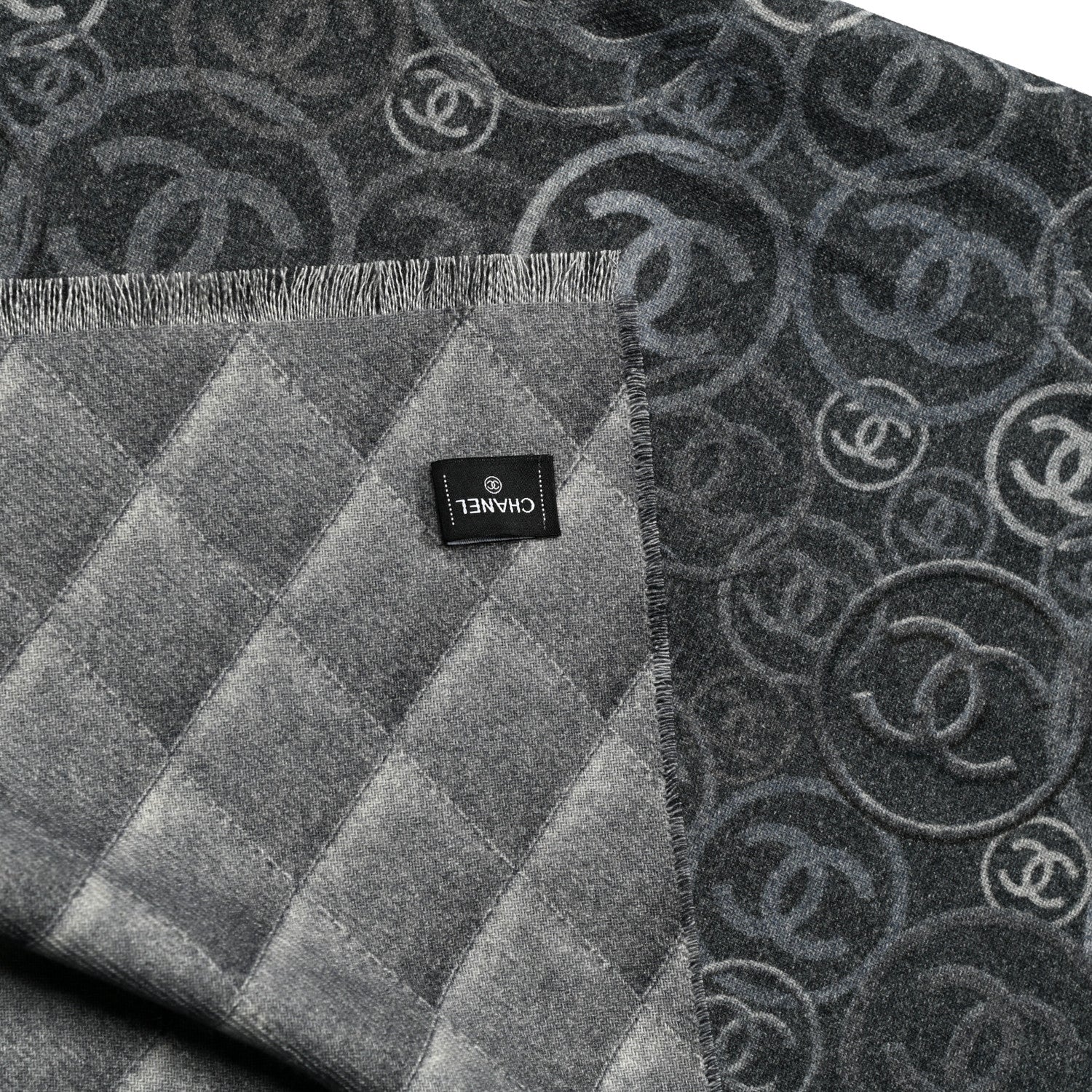 Chanel Cashmere Quilted Print CC Scarf Grey Multicolor 4 of 5