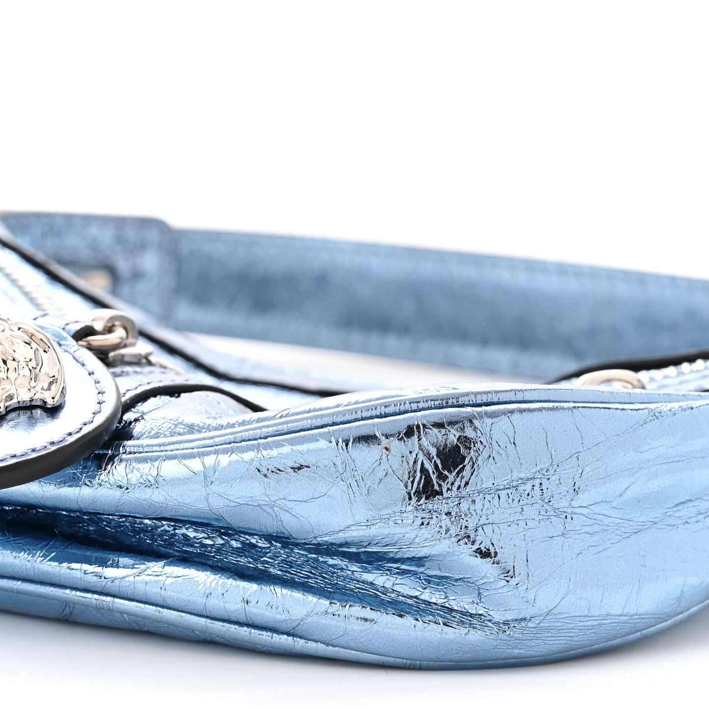 Metallic Calfskin Mini Repeat Zip Hobo Blue