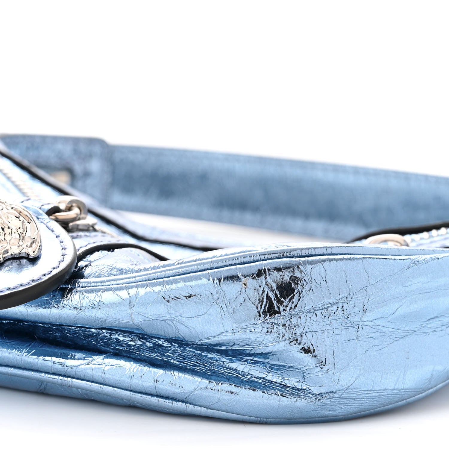 Versace Metallic Calfskin Mini Repeat Zip Hobo Blue 9 of 9