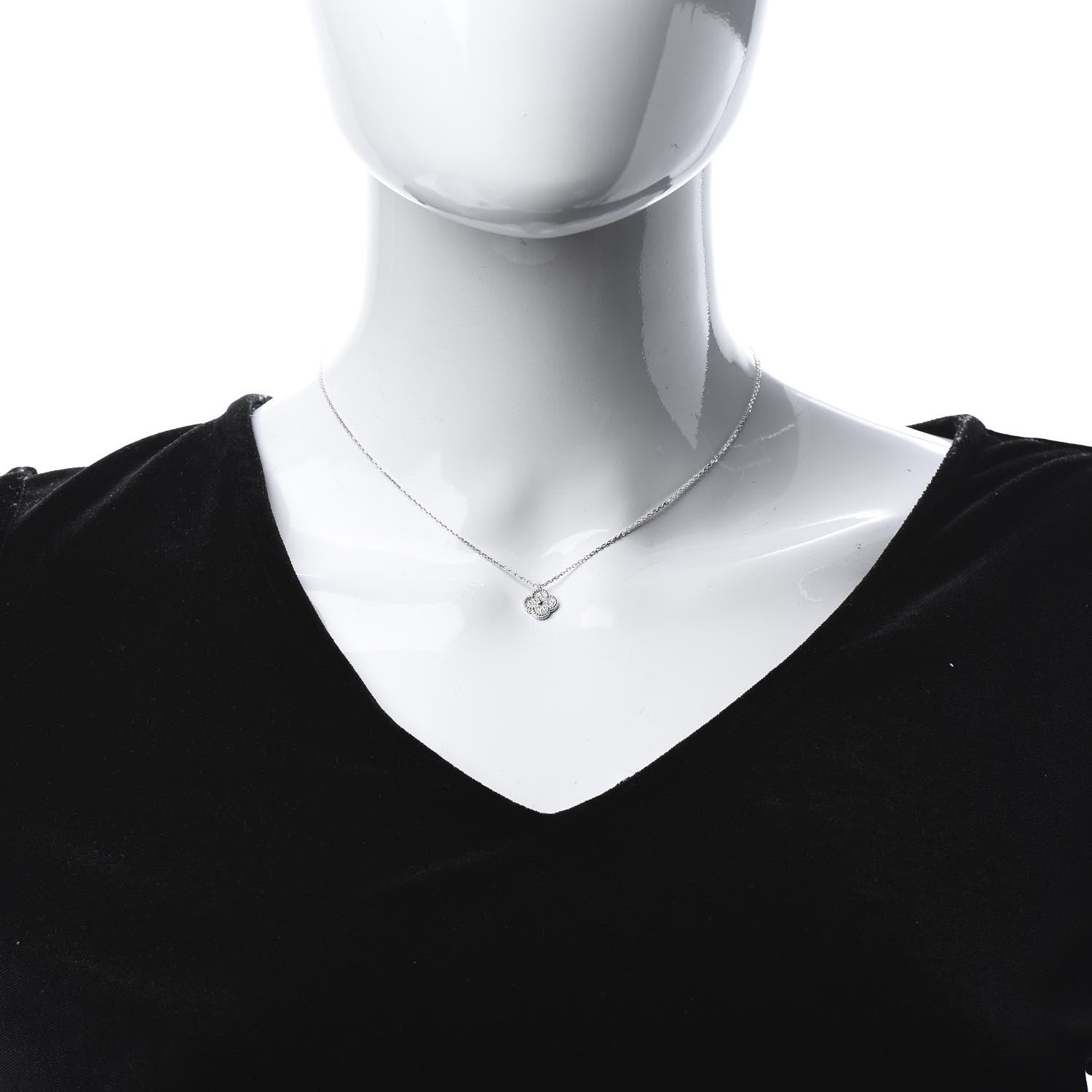 Van Cleef & Arpels 18K White Gold Diamond Sweet Alhambra Pendant Necklace 2 of 7