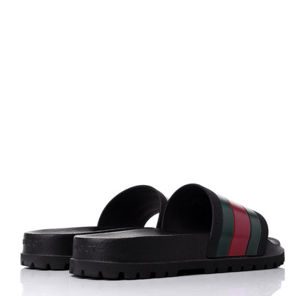 Gucci Rubber Web Mens Lug Sole Slide Sandals 10 Black Green Red 4 of 9