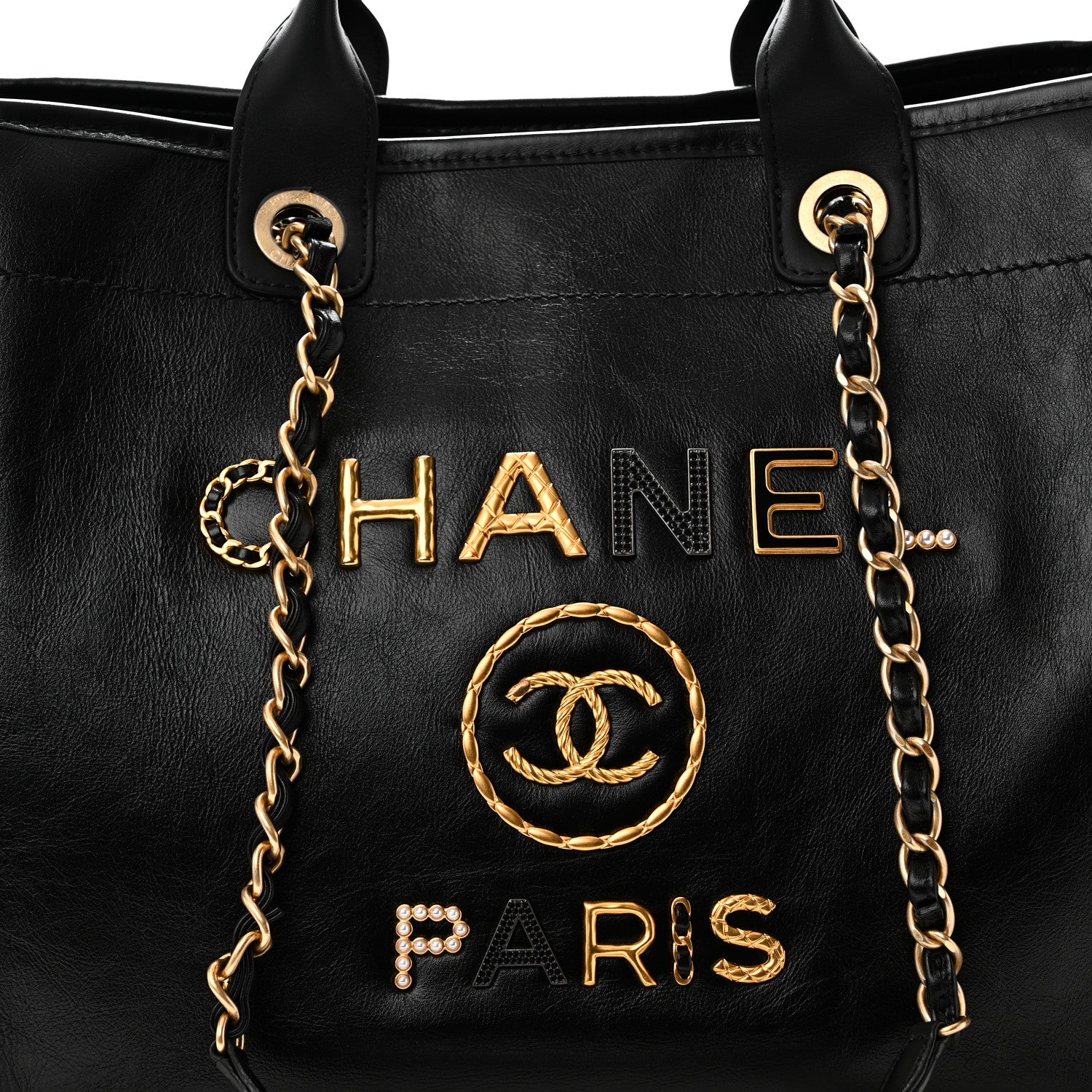 Chanel Aged Calfskin Medium Charms Deauville Tote Black 8 of 10