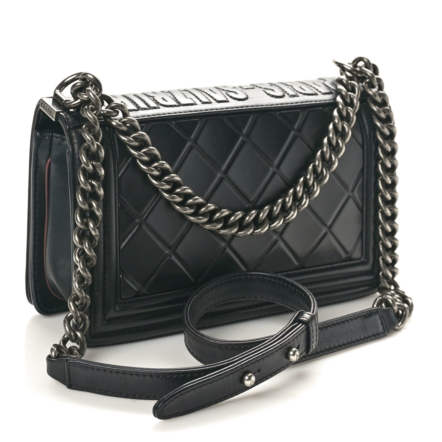 Chanel Calfskin Embossed Medium Paris Salzburg Boy Flap Black 3 of 10