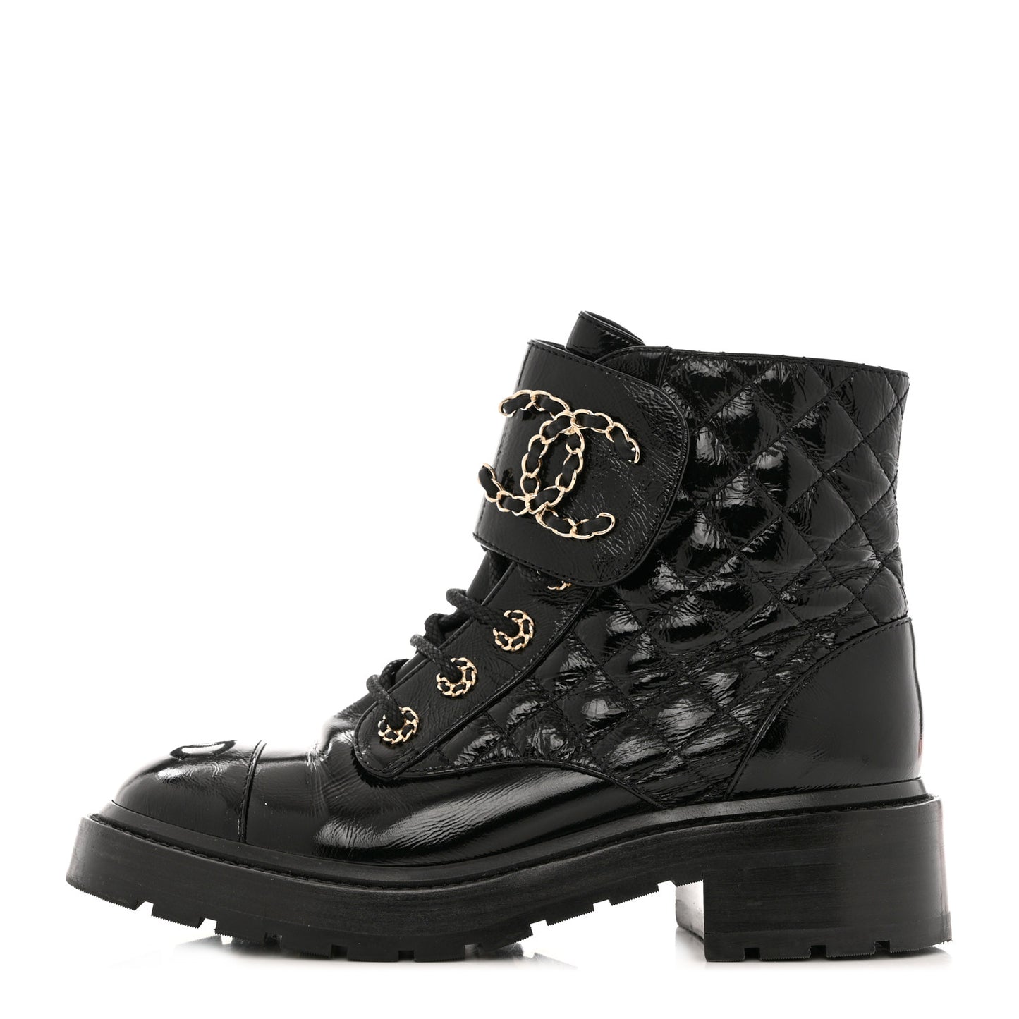 Shiny Goatskin Calfskin Quilted Lace Up Combat Boots 38 Black