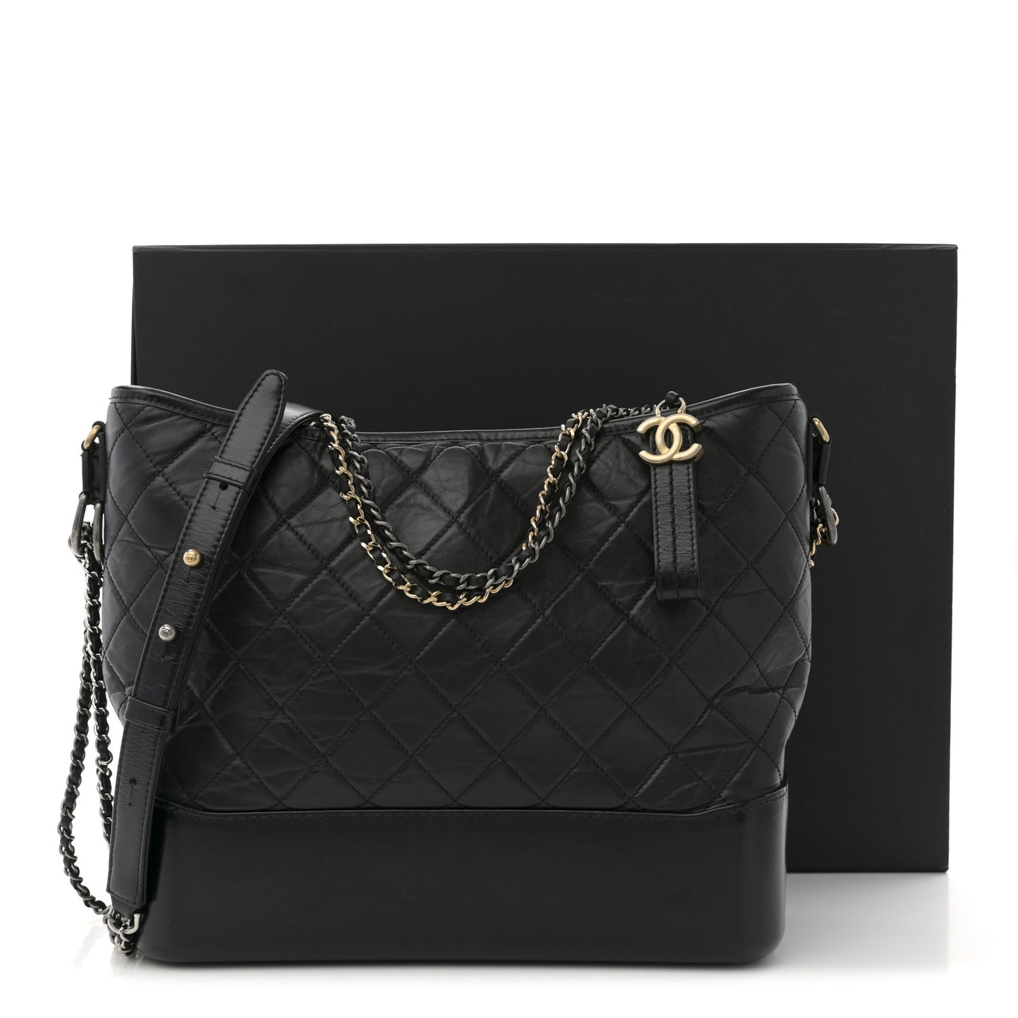 Aged Calfskin Quilted Large Gabrielle Hobo Black