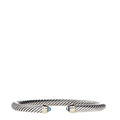 David Yurman Sterling Silver 14K Yellow Gold Blue Topaz 5mm Cable Classics Petite Color Bracelet 1 of 5