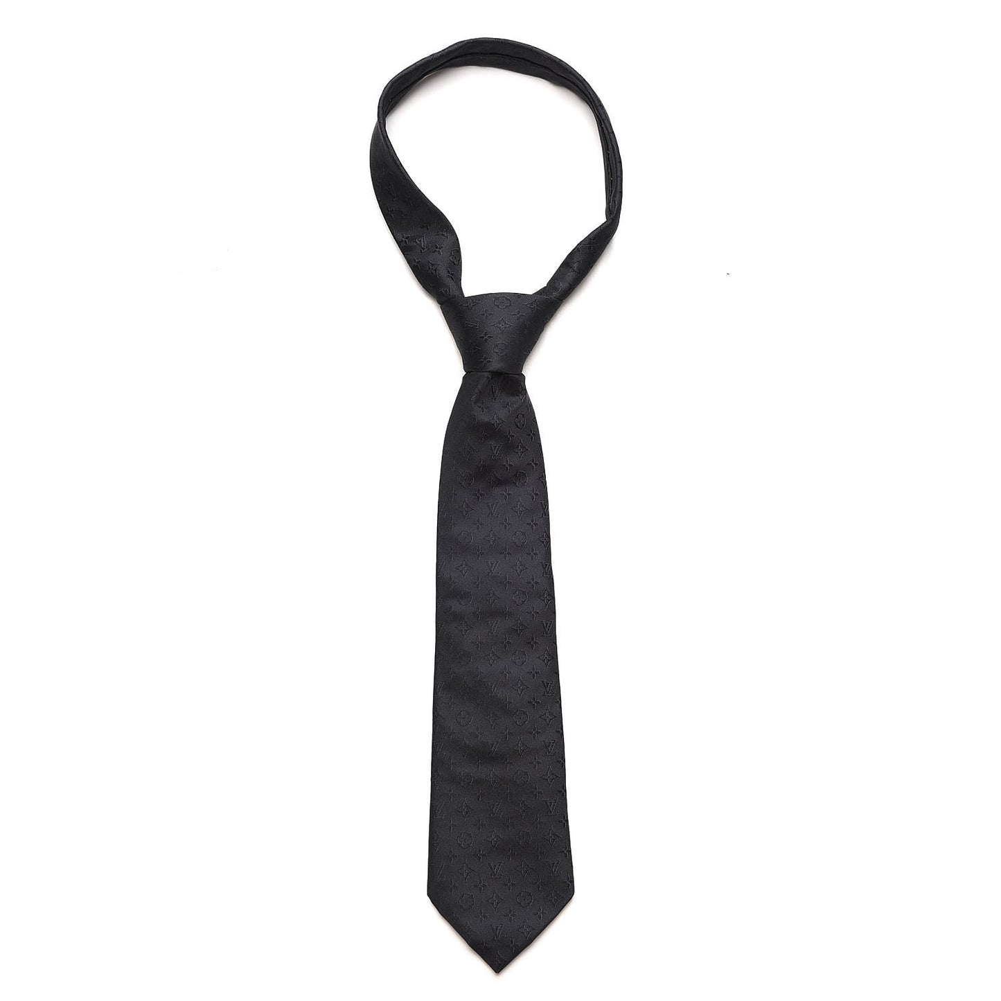 Mens Silk Monogram Relief Neck Tie Black