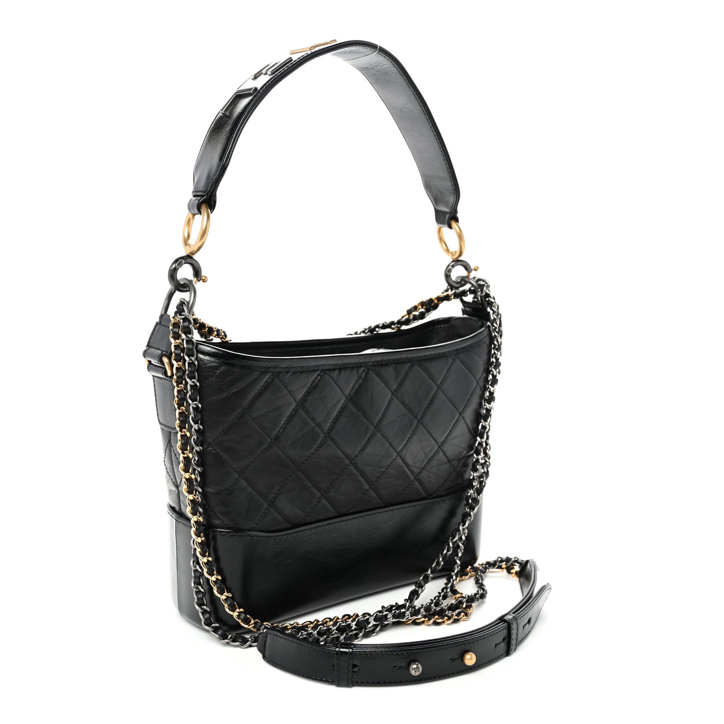 Aged Smooth Calfskin Quilted Medium Gabrielle Logo Hobo Black