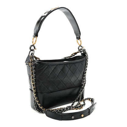 Chanel Aged Smooth Calfskin Quilted Medium Gabrielle Logo Hobo Black 3 of 10