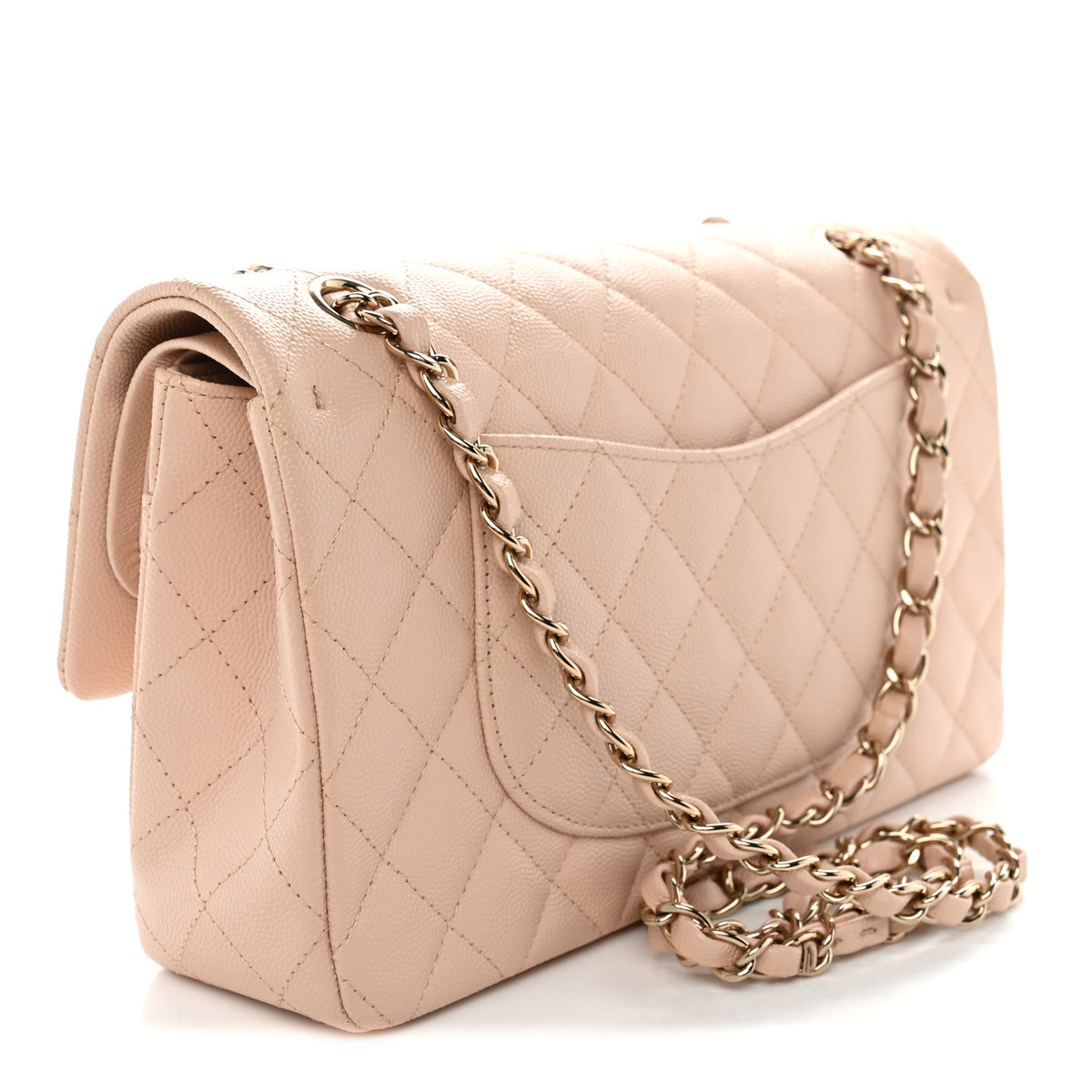 Caviar Quilted Medium Double Flap Light Beige