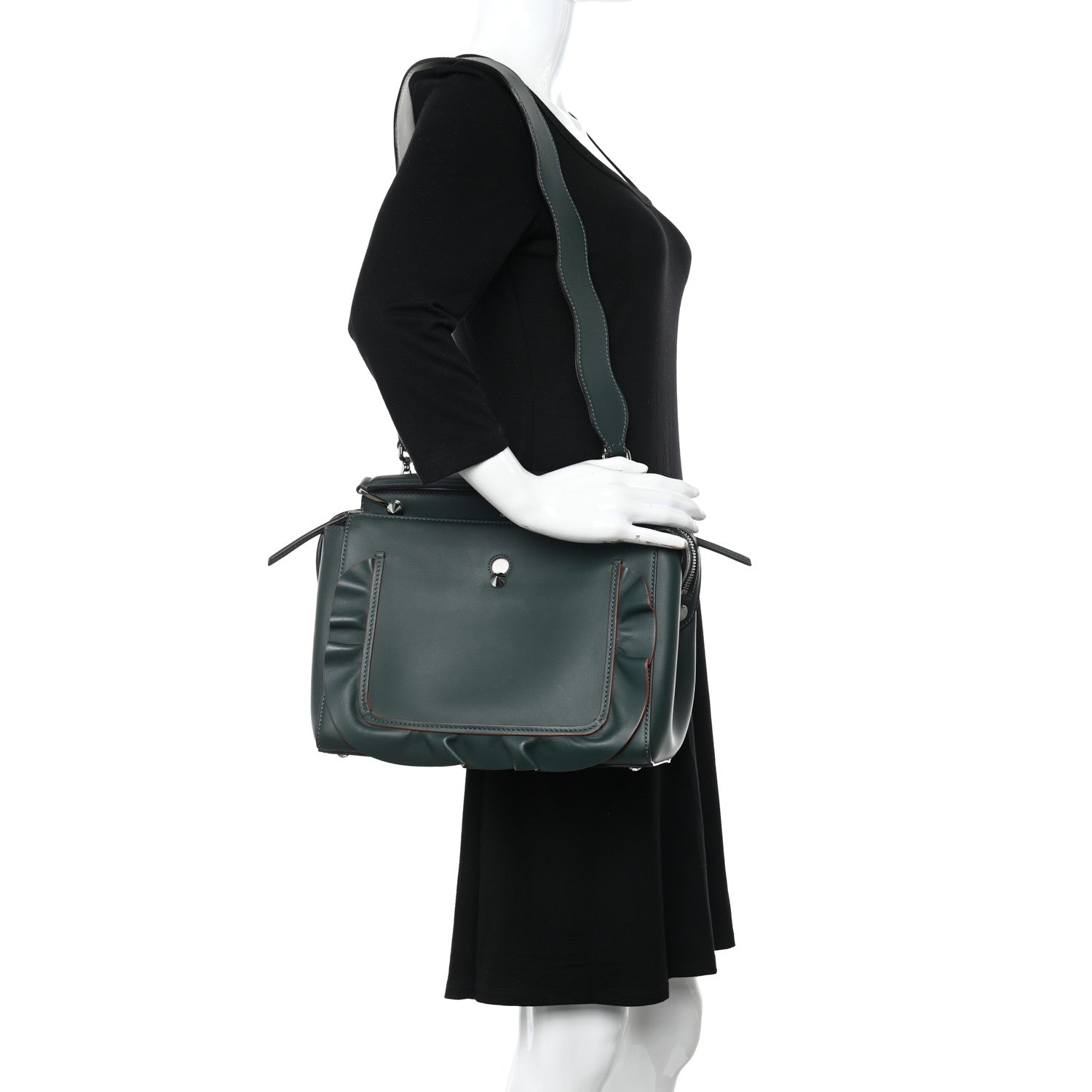Fendi Vitello Baltico Century Dolce Waves DotCom Satchel Verde Inglese White 3 of 13