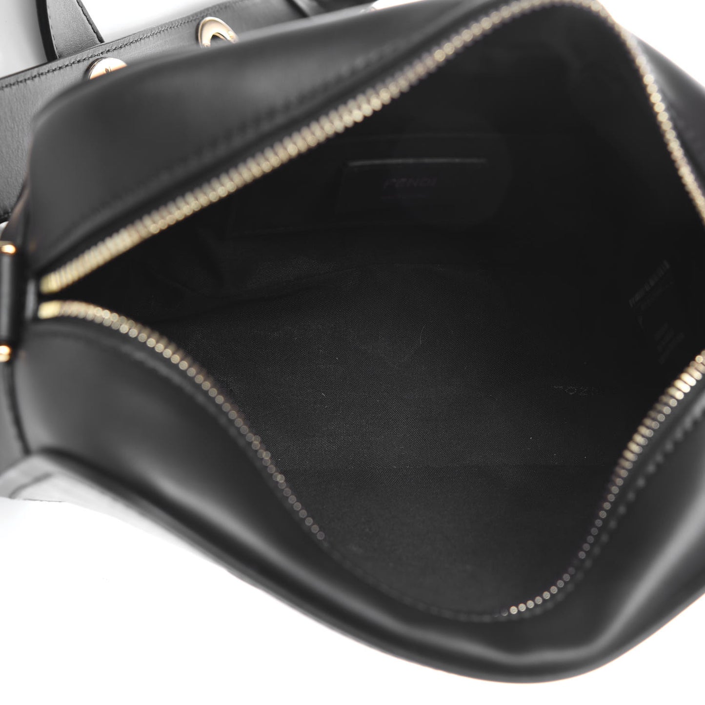 Glazed Fabric Vitello Century F is Fendi FF 1974 Stamp Patch Camera Case Mogano Panna Black
