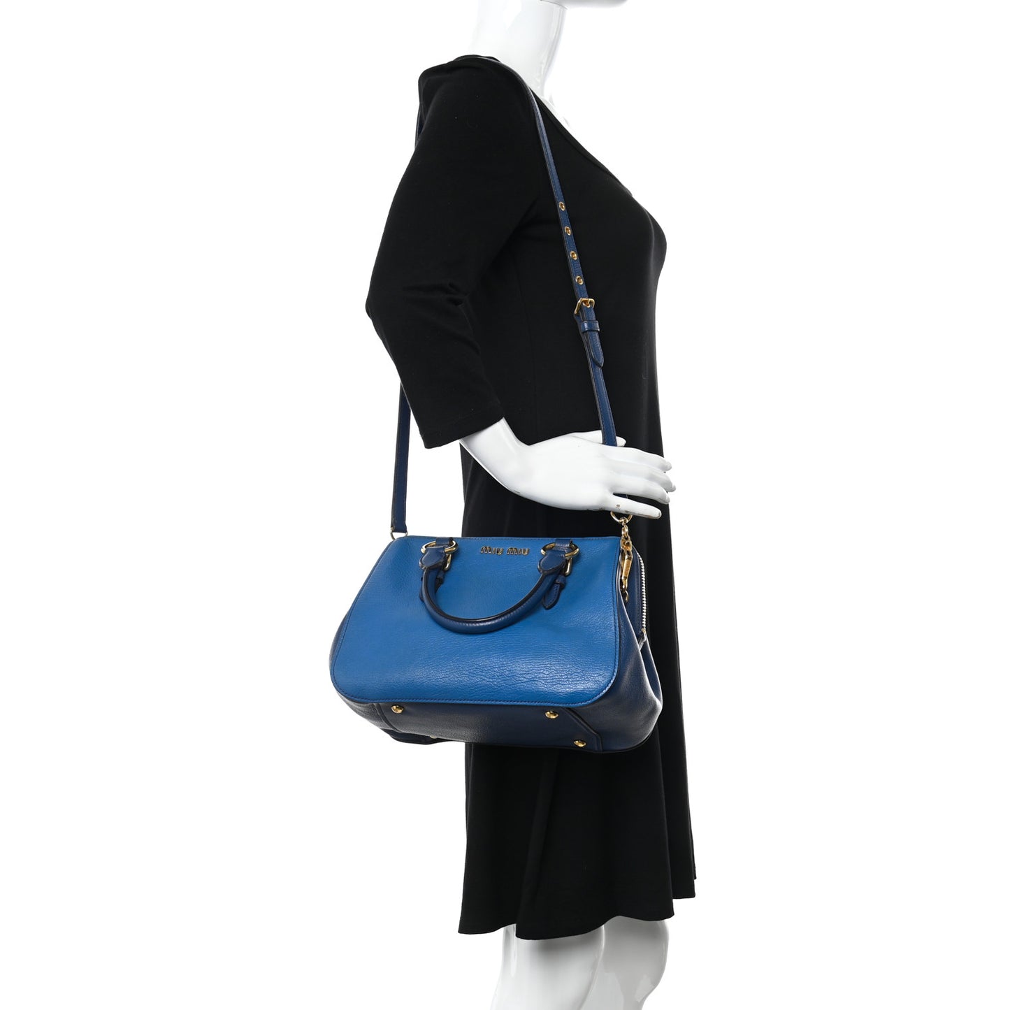 Goatskin Madras Bi-Color Bowling Bag Cobalto Marea