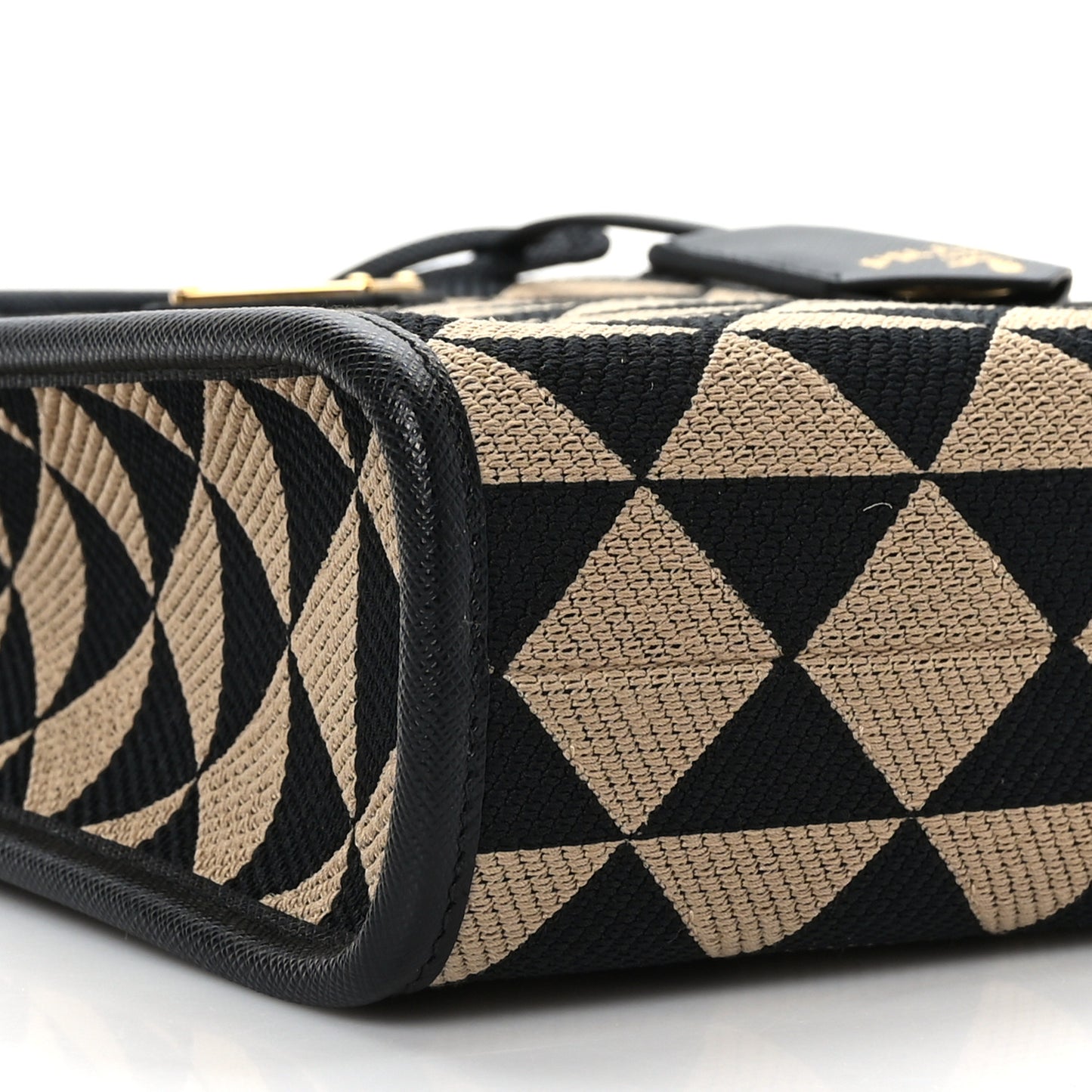 Jacquard Saffiano Triangolo Symbole Embroidered Micro Tote Black Corda