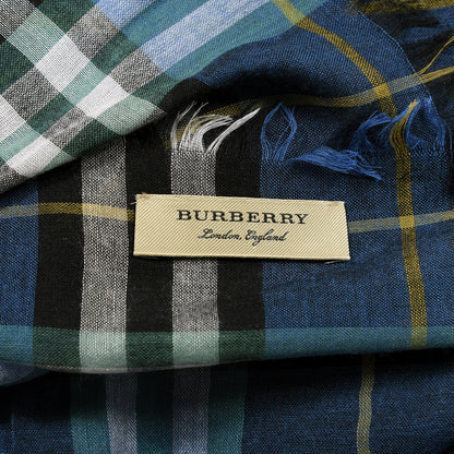 Burberry Modal Wool Castleford Check Lightweight Scarf Cyan Blue 2 of 3