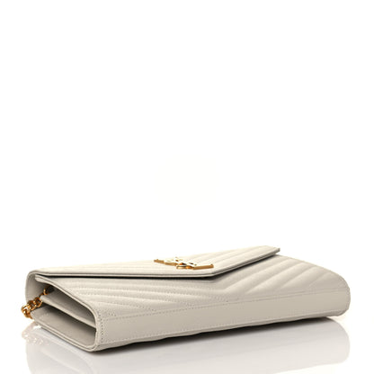 Saint Laurent Grain De Poudre Matelasse Chevron Monogram Chain Wallet Crema Soft 4 of 13
