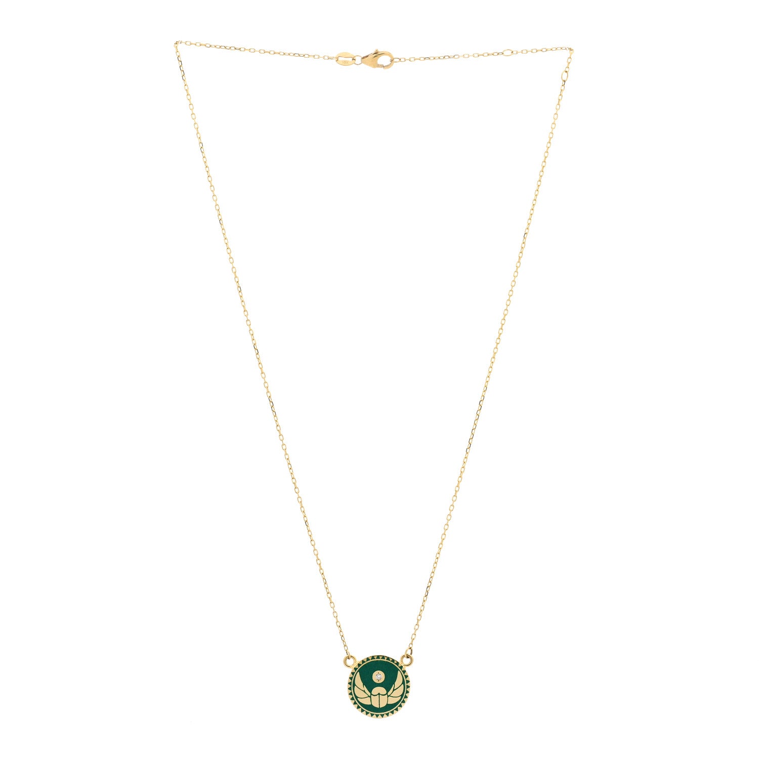 Foundrae 18K Yellow Gold Diamond Enamel Petite Champleve Protection Stationary Necklace Green 3 of 5