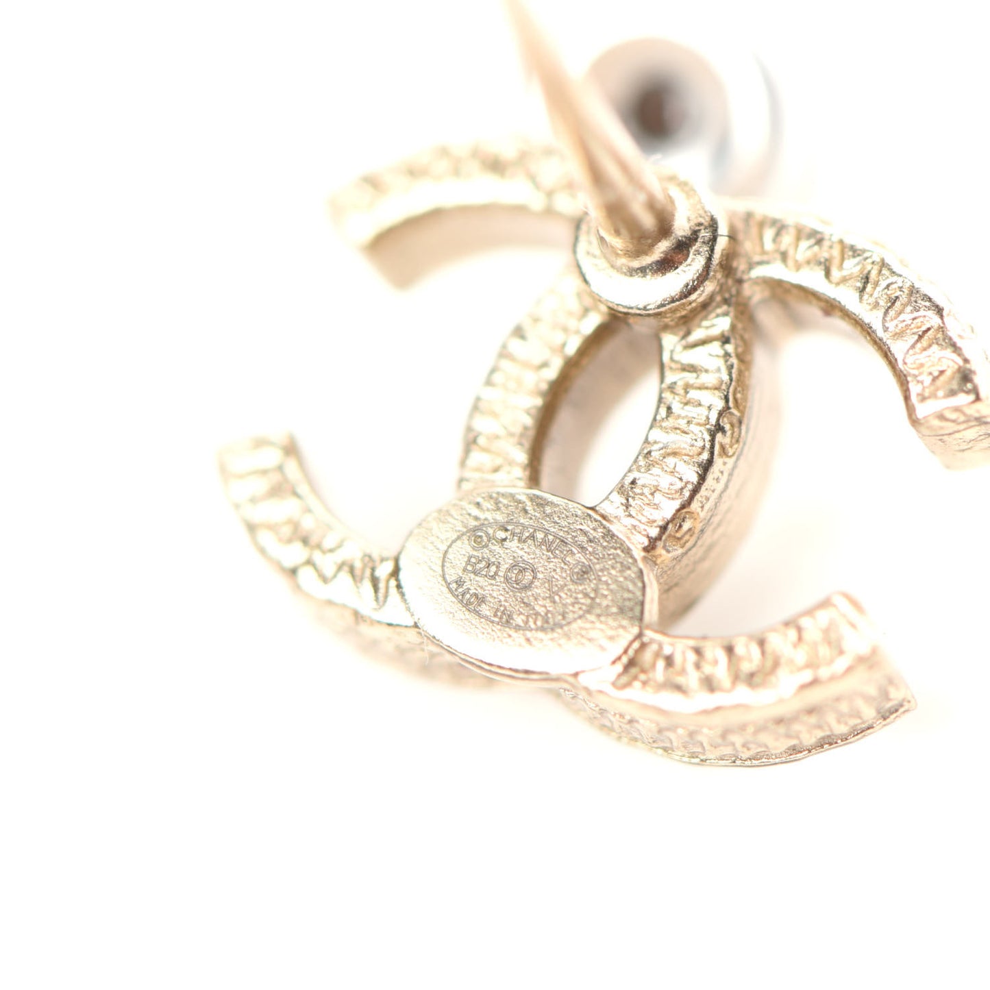Pearl Crystal CC Charms Stud Earrings Light Gold