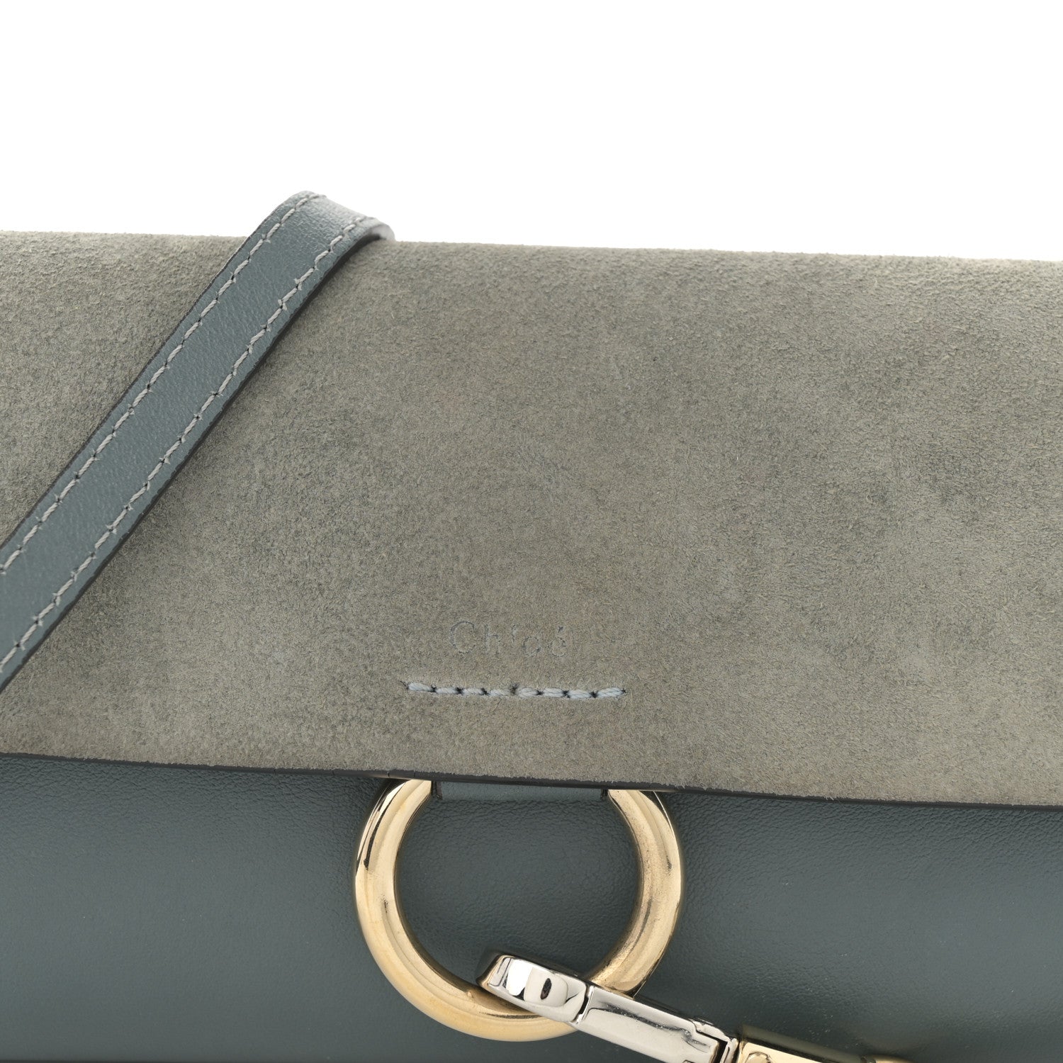 Chloe Suede Calfskin Mini Faye Shoulder Bag Cloudy Blue 8 of 13
