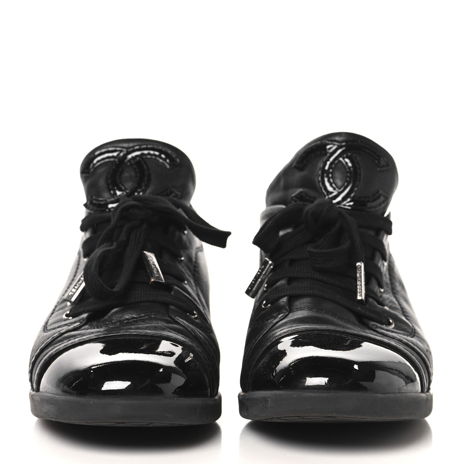 Chanel Lambskin Patent Cap Toe CC Sneakers 39.5 Black 3 of 9