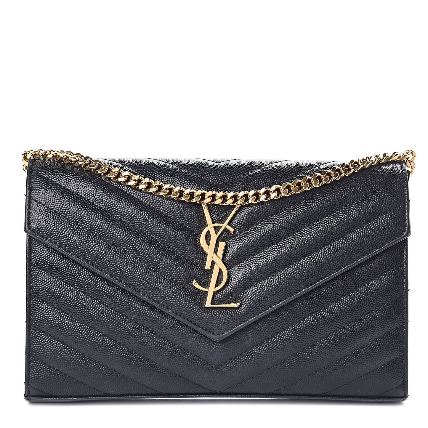 Grain De Poudre Matelasse Chevron Monogram Chain Wallet Black