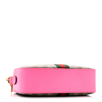 Gucci GG Supreme Monogram Textured Dollar Calfskin Web Ophidia Small Crossbody Bag Beige Ebony Fuchsia 4 of 10