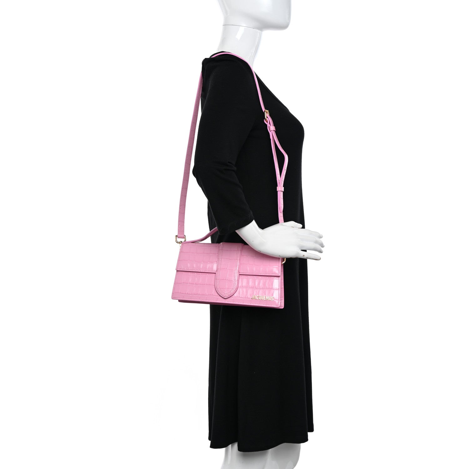 Jacquemus Calfskin Crocodile Embossed Le Grand Bambino Pink 2 of 9