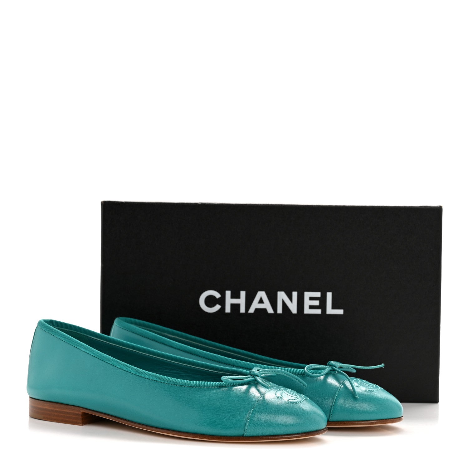 Chanel Lambskin Cap Toe CC Ballerina Flats 36.5 Turquoise 11 of 11