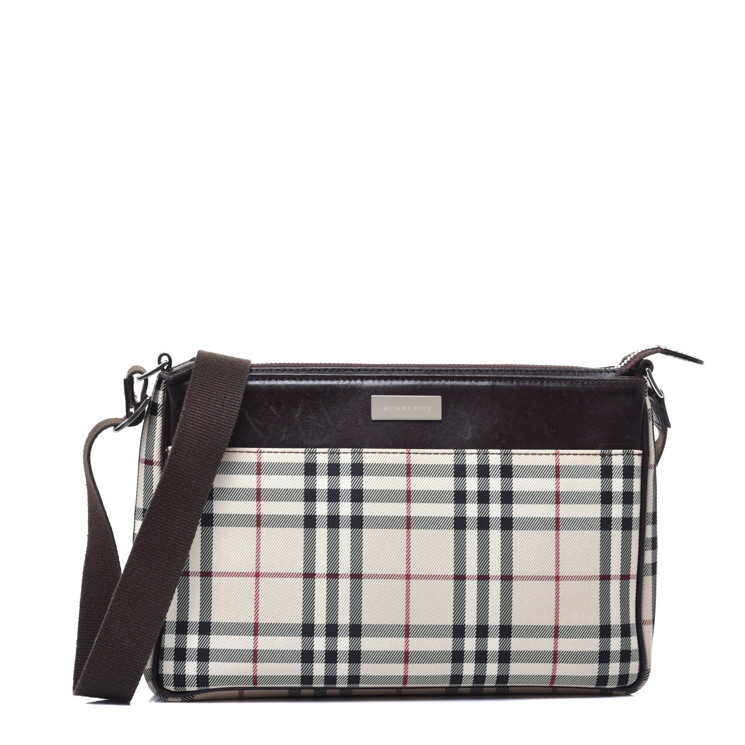 Burberry Calfskin House Check Crossbody Bag Brown 1 of 9