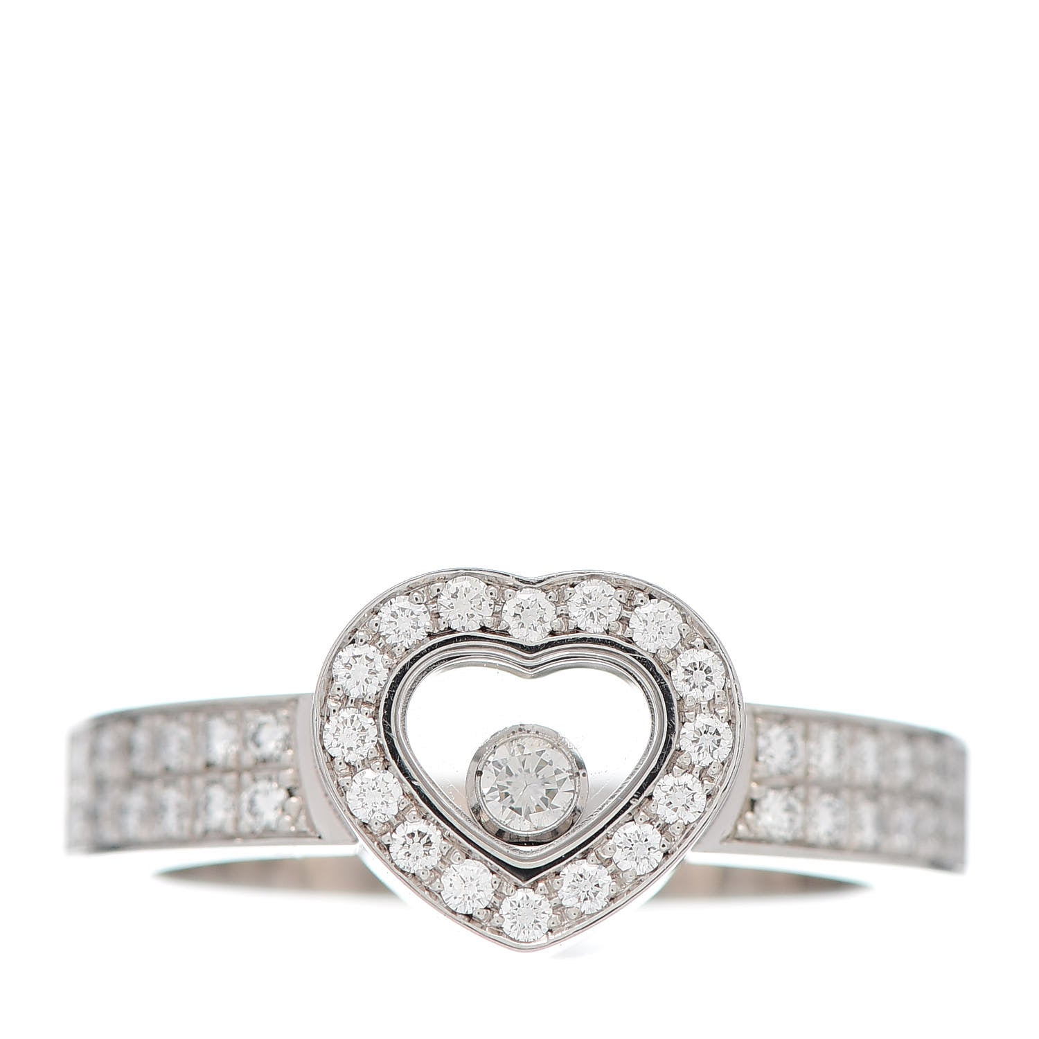Chopard 18K White Gold Diamond Happy Heart Ring 53 6.25 1 of 5