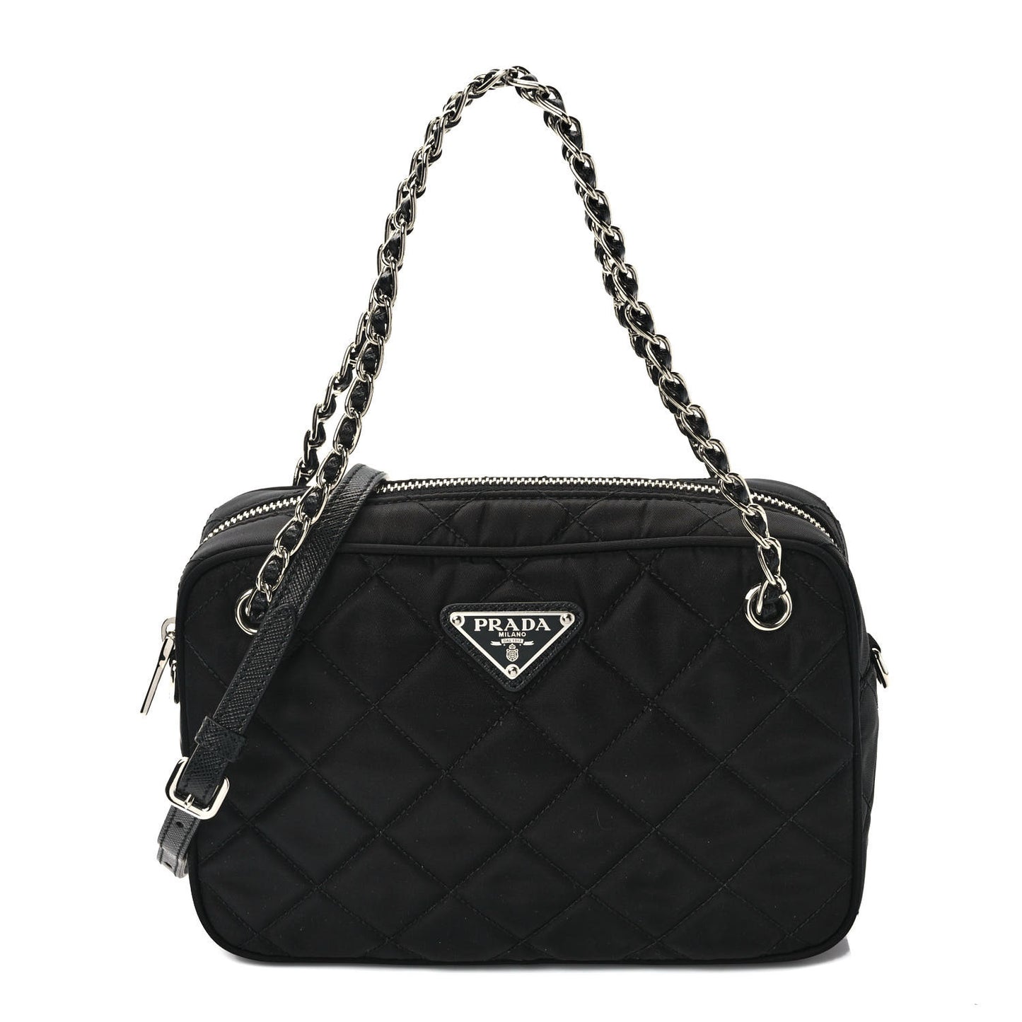 Nylon Tessuto Impuntu Quilted Bandoliera Crossbody Bag Black