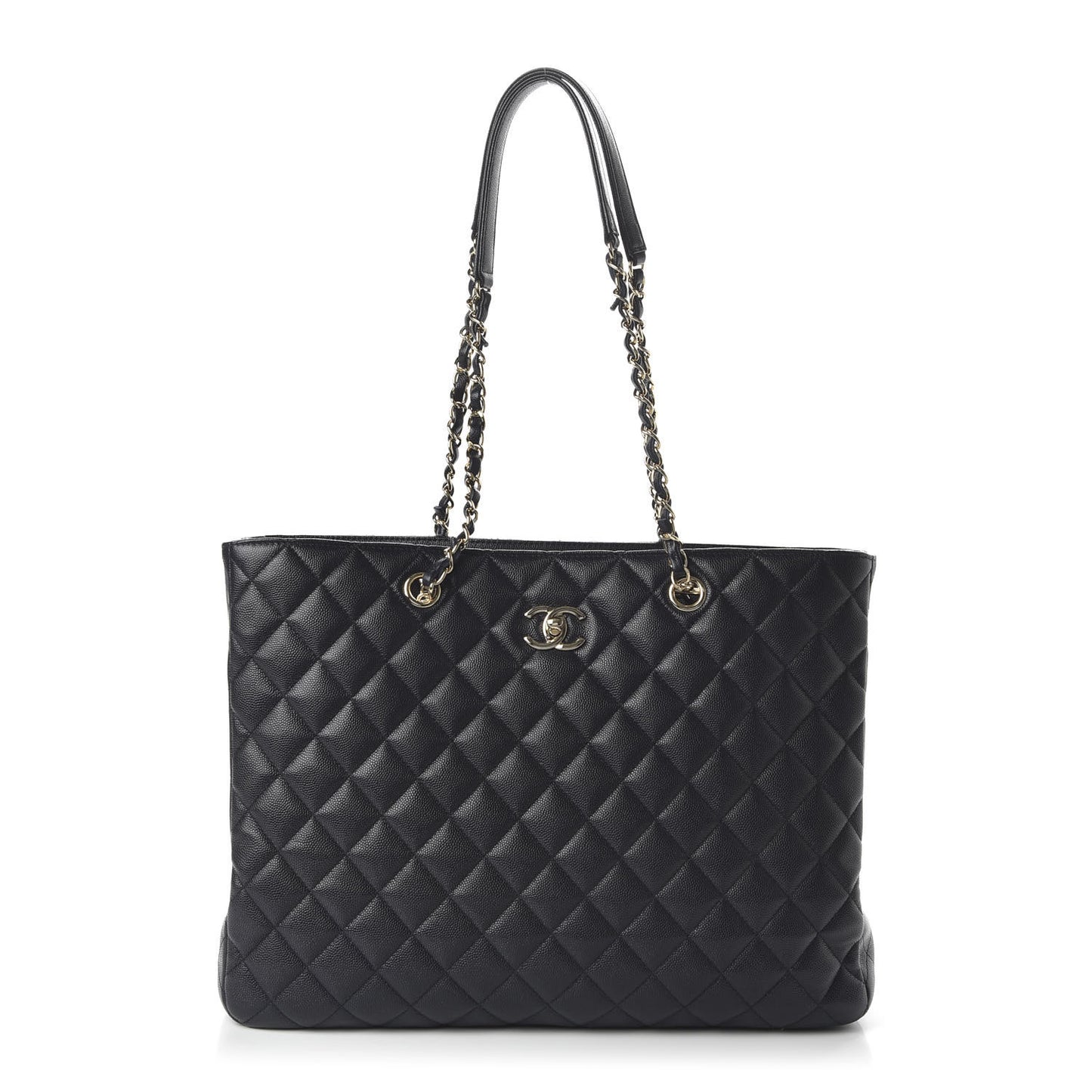 Caviar Quilted Large CC Shopping Tote Navy