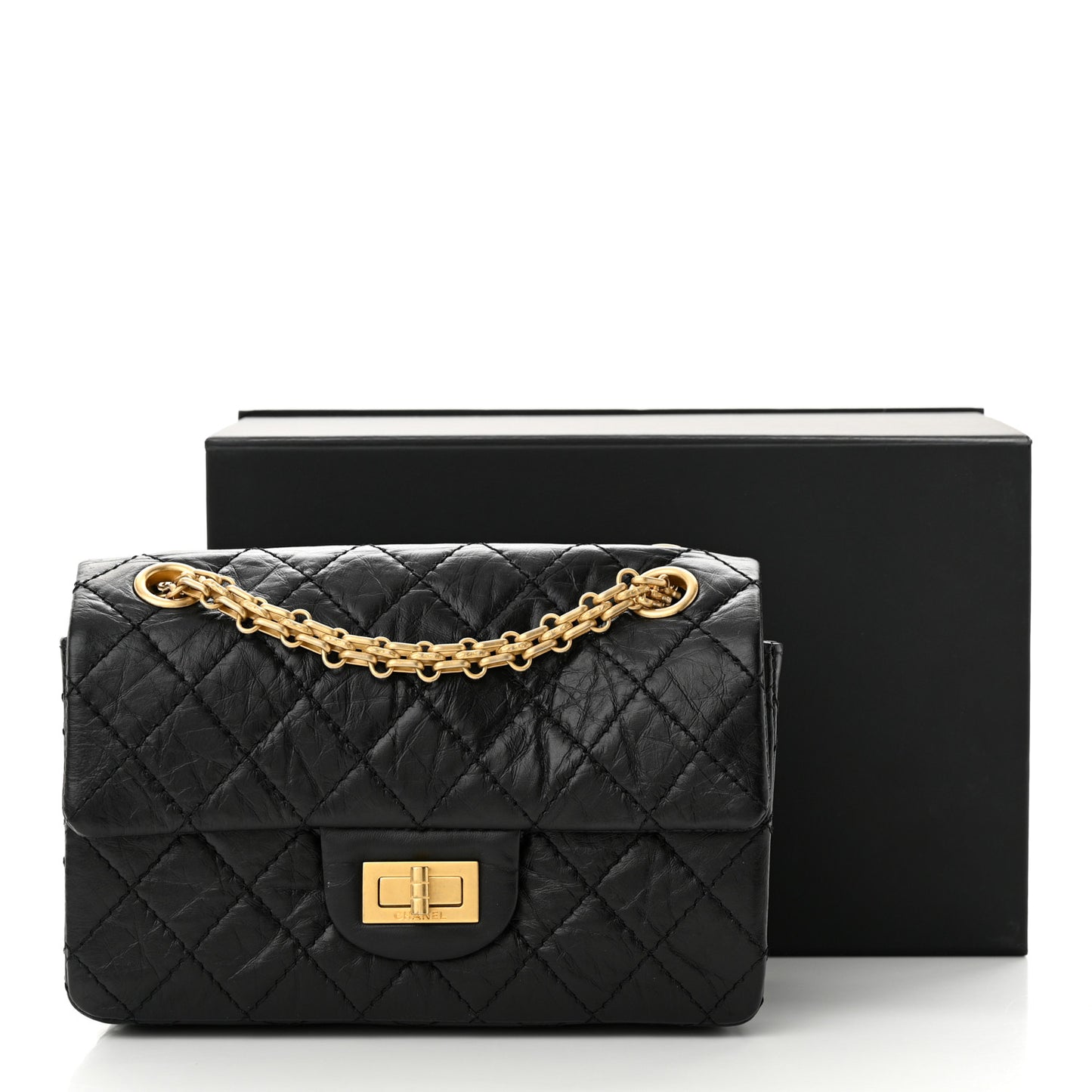 Aged Calfskin Quilted 2.55 Reissue Mini Flap Black