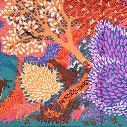 Hermes Silk Dans Un Jardin Anglais Scarf 90 Vert Cypres Corail Mauve 3 of 7