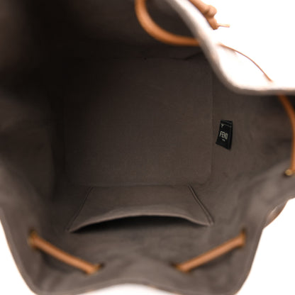 Fendi Glazed Fabric Vitello Grace F is Fendi FF 1974 Stamp Patch Grande Mon Tresor Bucket Bag Mogano Panna Nocciola 5 of 13