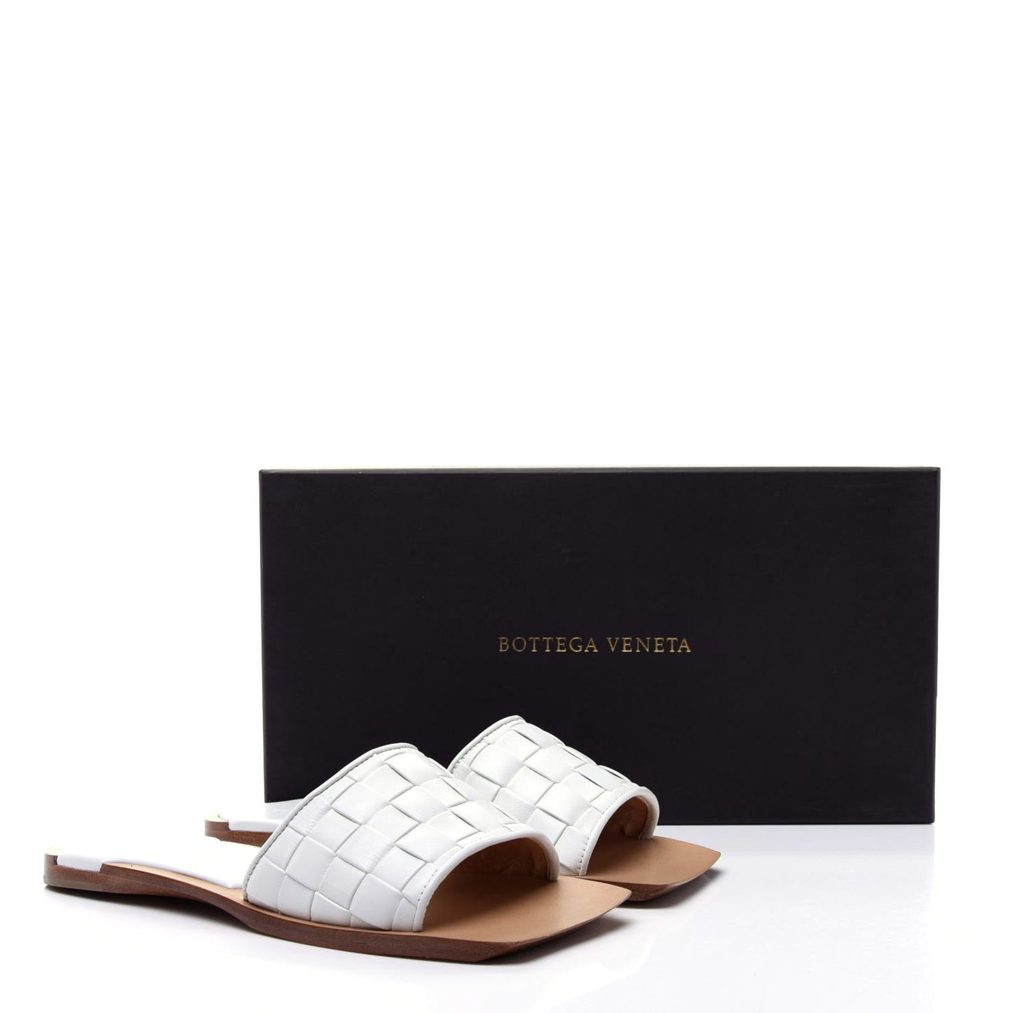 Nappa Intrecciato Squared Toe Flat Sandals 36 White