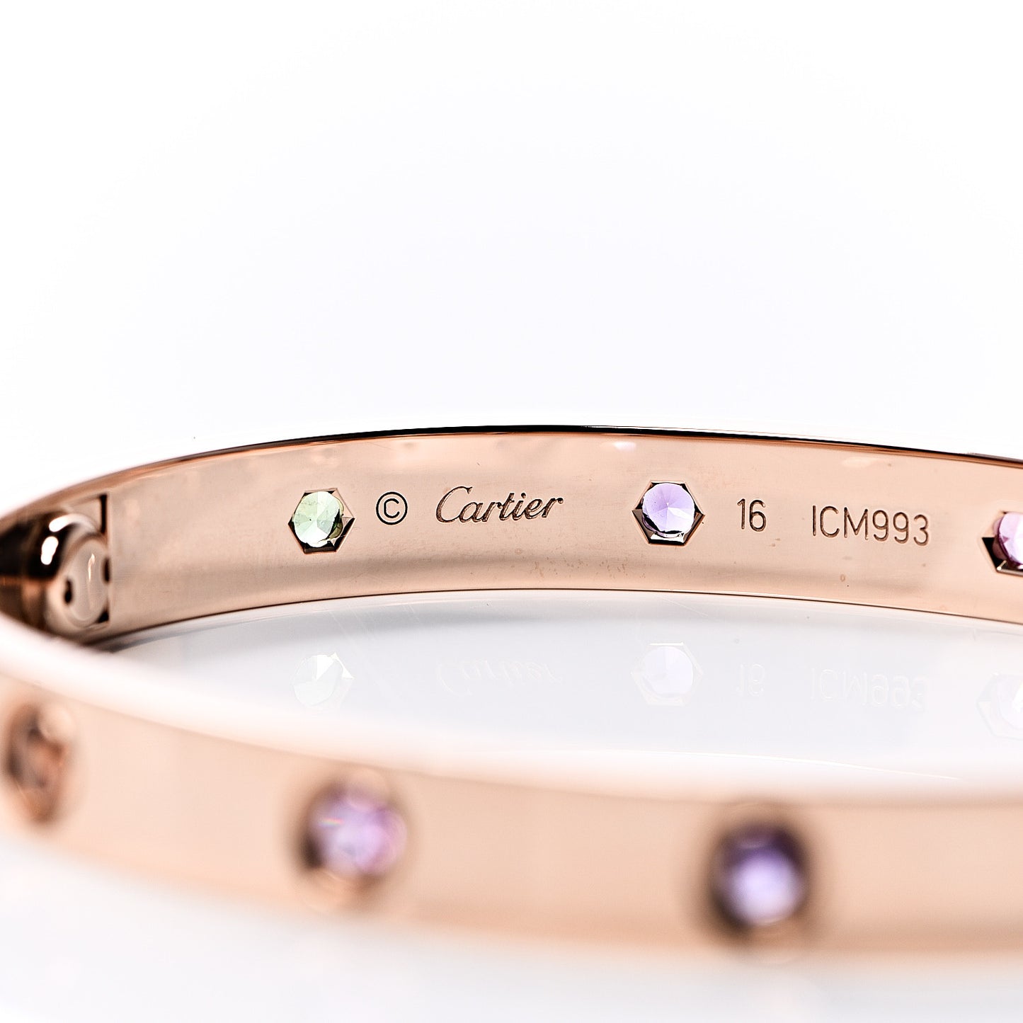 18K Pink Gold Sapphire Garnet Amethyst LOVE Bracelet 16