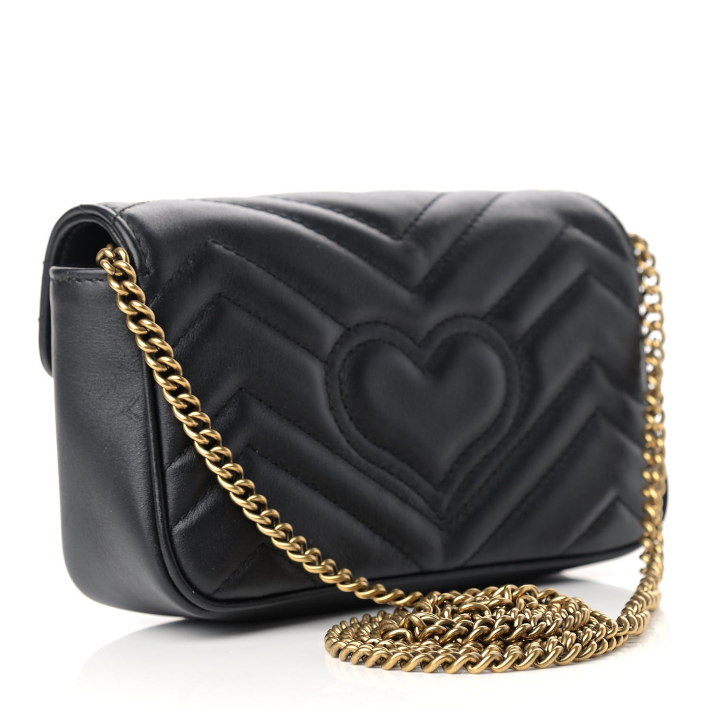 Calfskin Matelasse Super Mini GG Marmont Shoulder Bag Black