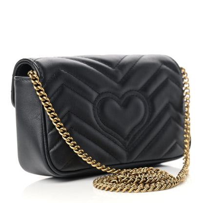 Gucci Calfskin Matelasse Super Mini GG Marmont Shoulder Bag Black 3 of 14