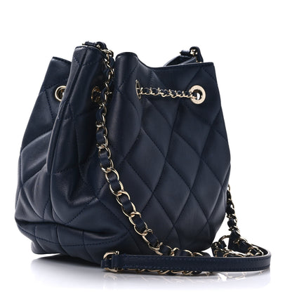 Chanel Lambskin Quilted CC Dweller Drawstring Bucket Bag Navy 3 of 9