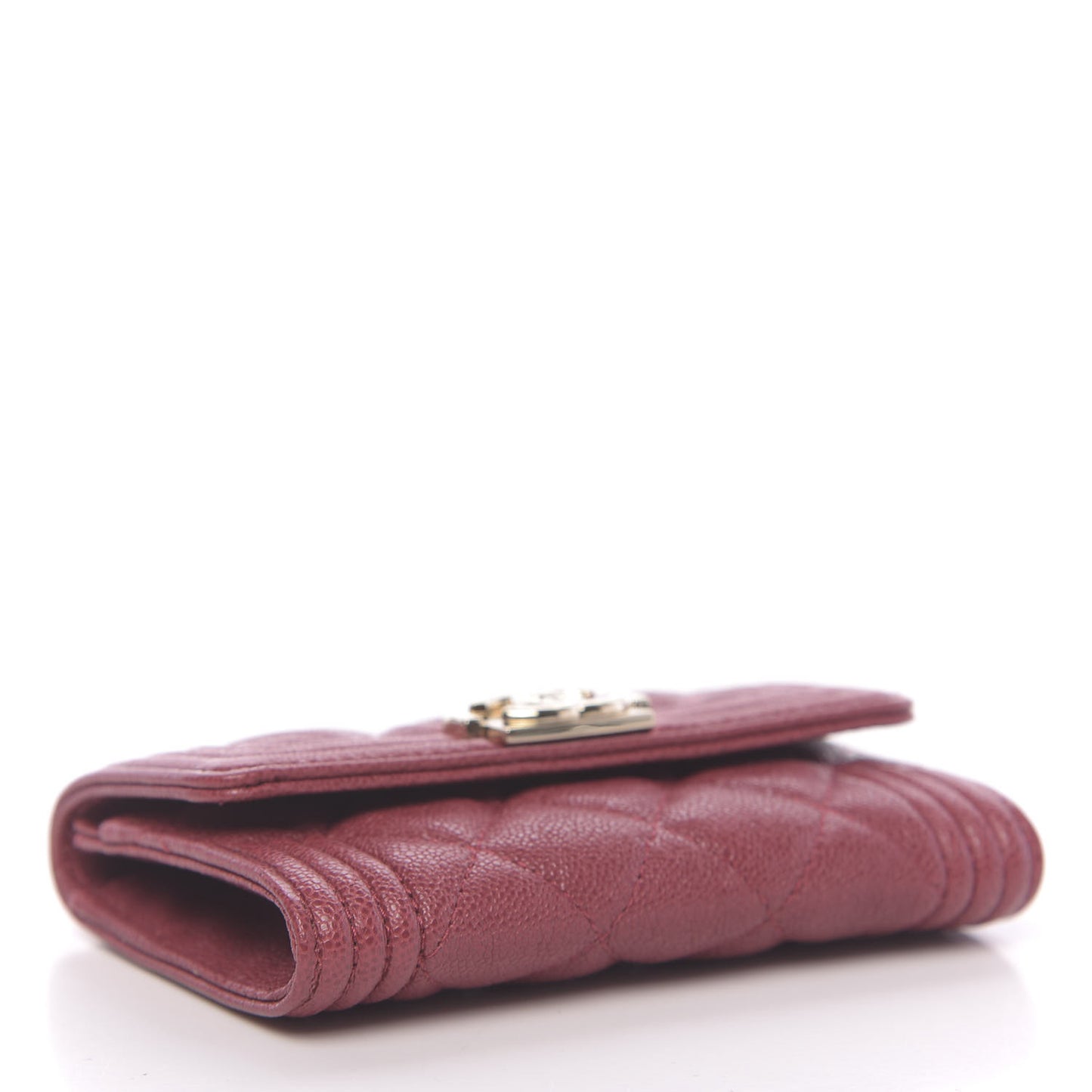 Caviar Quilted Boy Flap Card Holder Wallet Burgundy