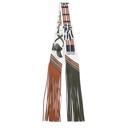 Hermes Silk Jumping Fringed Twilly Creme Kaki Beige Dore 2 of 3