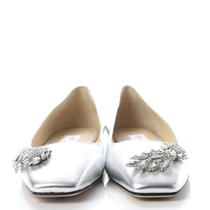 Jimmy Choo Metallic Calfskin Crystal Mirele Ballet Flat 37 Silver 2 of 8