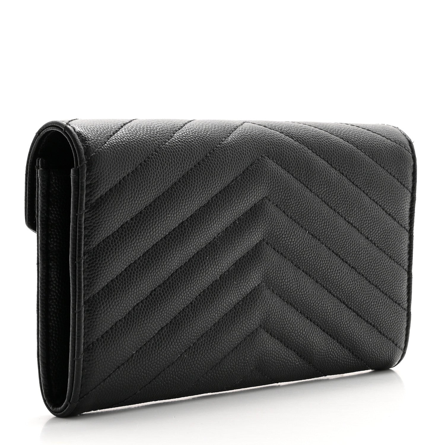 Saint Laurent Grain De Poudre Matelasse Chevron Monogram Flap Wallet Black 3 of 11
